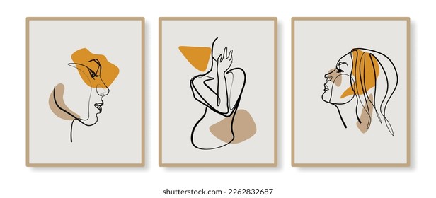 Surreal Faces Continuous line, drawing of set faces and hairstyles, fashion concept, woman's beauty, minimalist, vector illustration, pretty sexy. Take care of yourself.