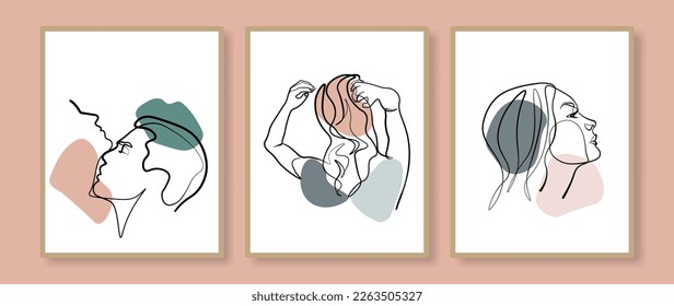 Surreal Faces Continuous line, dibujo de caras y peinados, concepto de moda, belleza de la mujer, minimalista, ilustración vectorial, bastante sexy. Cuídate.