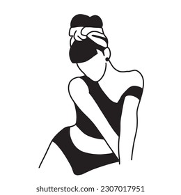 Surreal Faces Continuous line, drawing of set faces and hairstyle, fashion concept, woman beauty minimalist, vector illustration pretty sexy. Contemporary portrait