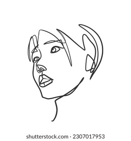 Surreal Faces Continuous line, dibujo de rostros y peinado, concepto de moda, mujer belleza minimalista, ilustración vectorial bastante sexy. Retrato contemporáneo