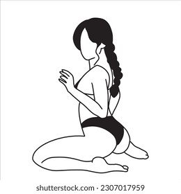 Surreal Faces Continuous line, dibujo de rostros y peinado, concepto de moda, mujer belleza minimalista, ilustración vectorial bastante sexy. Retrato contemporáneo