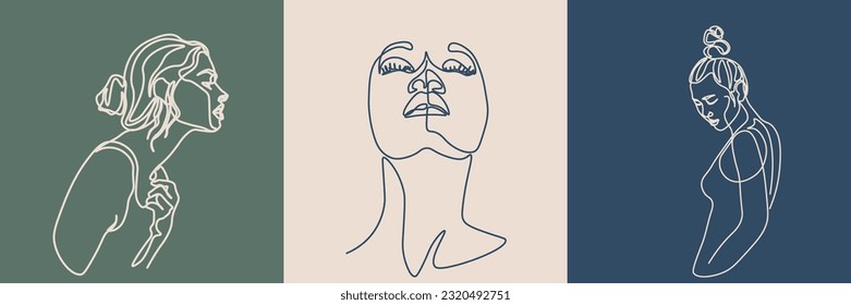 Surreal Faces Continuous line, dibujo de caras y peinados, concepto de moda, belleza de la mujer, minimalista, ilustración vectorial, bastante sexy. Ama y cuídate.