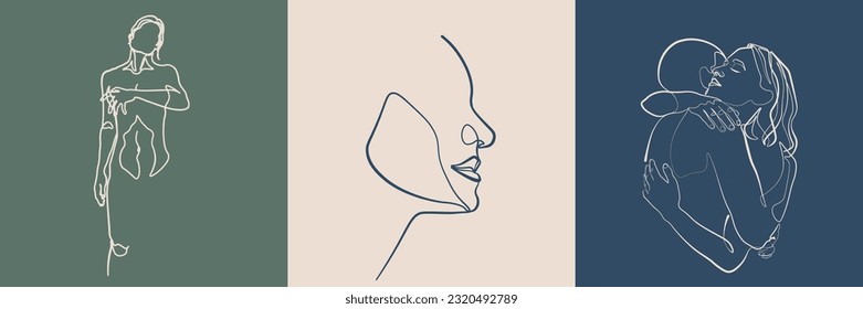 Surreal Faces Continuous line, dibujo de caras y peinados, concepto de moda, belleza de la mujer, minimalista, ilustración vectorial, bastante sexy. Ama y cuídate.