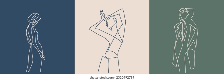 Surreal Faces Continuous line, drawing of set faces and hairstyles, fashion concept, woman's beauty, minimalist, vector illustration, pretty sexy. Love yourself and take care of yourself.