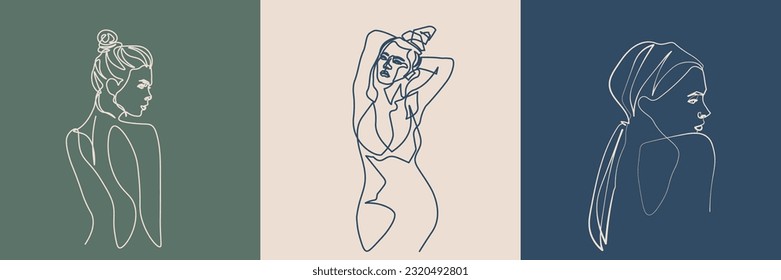 Surreal Faces Continuous line, dibujo de caras y peinados, concepto de moda, belleza de la mujer, minimalista, ilustración vectorial, bastante sexy. Ama y cuídate.