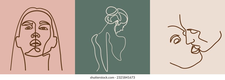Surreal Faces Continuous line, dibujo de caras y peinados, concepto de moda, belleza de la mujer, minimalista, ilustración vectorial, bastante sexy. Ama y cuídate.