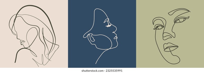 Surreal Faces Continuous line, drawing of set faces and hairstyles, fashion concept, woman's beauty, minimalist, vector illustration, pretty sexy. Love yourself and take care of yourself.