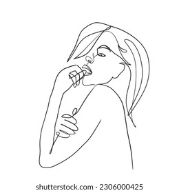 Rostros surrealistas en una línea, dibujo de caras y peinados, concepto de moda, belleza de la mujer, minimalista, bastante sexy. Retratos contemporáneos con actitud positiva y rodeados