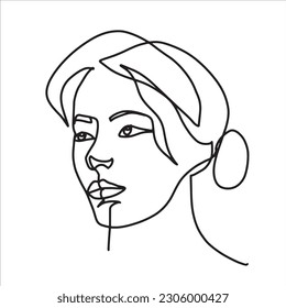 Surreal Faces in One Line, drawing of set faces and hairstyles, fashion concept, woman's beauty, minimalist, pretty sexy. Contemporary portraits with a positive attitude and surrounded