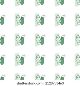 Surreal Rostros Un Patrón De Seda De Una Línea. Resumen Diseño de arte minimalista para la impresión, cubierta, papel pintado, Mínimo y natural de la pared. Ilustración vectorial sobre fondo blanco.
