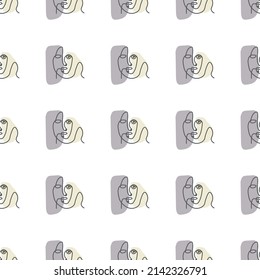 Surreal Rostros Un Patrón De Seda De Una Línea. Resumen Diseño de arte minimalista para la impresión, cubierta, papel pintado, Mínimo y natural de la pared. Ilustración vectorial sobre fondo blanco.