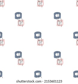 Surreal Faces One Line Seamless Pattern . Abstract Minimalistic Art design for print, cover, wallpaper, Minimal and natural wall art. Vector illustration on white background.