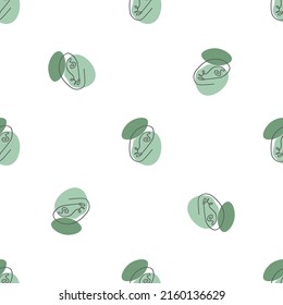 Surreal Faces One Line Seamless Pattern . Abstract Minimalistic Art design for print, cover, wallpaper, Minimal and natural wall art. Vector illustration on white background.