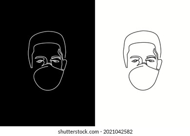 Surreal Faces used mask Continuous line, drawing of set faces and vector illustration