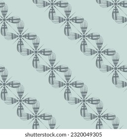 Surreal floral motif of diagonally arranged scribbled geometric elements on light blue background. Intricate Flower Inspired Sketchy Mosaic for textiles and decoration.