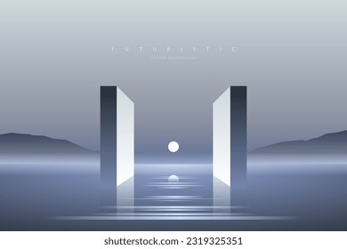 Surreal futuristic landscape. Modern minimal abstract panoramic background. Minimal zen aesthetic wallpaper. Vector illustration