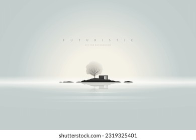 Surreal futuristic landscape. Modern minimal abstract panoramic background. Minimal zen aesthetic wallpaper. Vector illustration