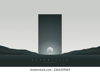 Un paisaje surrealista futurista. Moderno y mínimo fondo panorámico abstracto. Papel mínimo de estética zen. Ilustración del vector