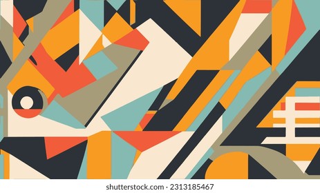 Un fondo surrealista y geométrico vectorial con una mezcla de colores vivos y mutados.