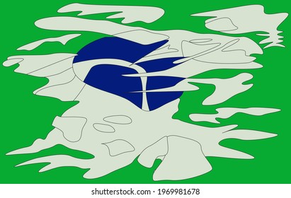 Surreal geometric vector line art illustration, visualization of an unreal scenery. Abstract modern cubist colorful graphic art. 