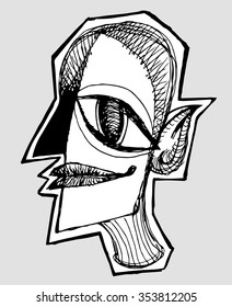 Surreal head. Grotesque sketch   