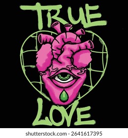 Surreal Heart with Eye for streetwear illustration