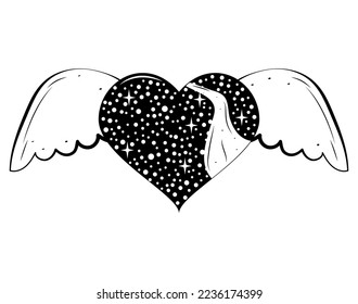 surreal heart and wings with the space on it