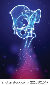 A surreal hip bone illustration that combines modern connection technology. Scientific and commercial medical use.