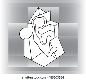 Surreal  illustration. Black and white linear art work. 