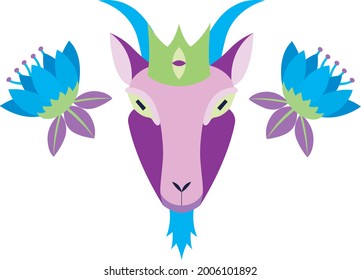 surreal illustration surrealism the goat king witch flowers pagan witchcraft midsummer festival horned god occult summermystic animal mythology modern paganism floral neopaganism esoteric crown icon