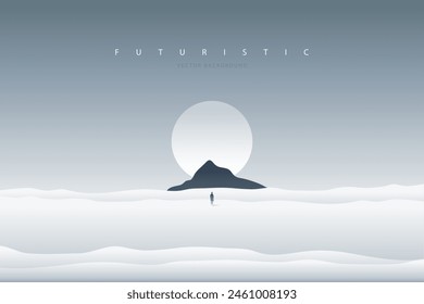 Paisaje surrealista. Diseño de ciencia ficción futurista de fantasía. Meditación y atención plena. Abstractas gráfico creativo de arquitectura futurista para el Web. Mundo de fantasía, fantasía futurista Imagen fondo de Vector