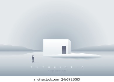 Paisaje surrealista. Diseño de ciencia ficción futurista de fantasía. Meditación y atención plena. Abstractas gráfico creativo de arquitectura futurista para el Web. Mundo de fantasía, fantasía futurista Imagen fondo de Vector