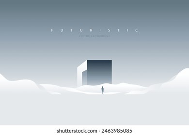 Paisaje surrealista. Diseño de ciencia ficción futurista de fantasía. Meditación y atención plena. Abstractas gráfico creativo de arquitectura futurista para el Web. Mundo de fantasía, fantasía futurista Imagen fondo de Vector