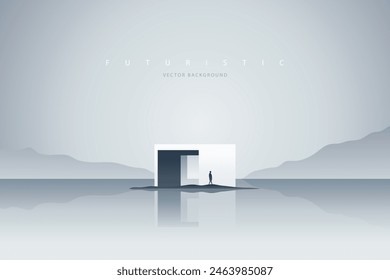 Paisaje surrealista. Diseño de ciencia ficción futurista de fantasía. Meditación y atención plena. Abstractas gráfico creativo de arquitectura futurista para el Web. Mundo de fantasía, fantasía futurista Imagen fondo de Vector