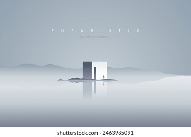 Surreal landscape. Fantasy futuristic sci-fi design. Meditation and mindfulness. Abstract futuristic architecture creative graphic for web. Fantasy world, futuristic fantasy image vector background