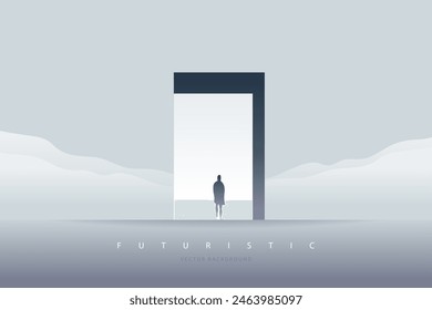 Paisaje surrealista. Diseño de ciencia ficción futurista de fantasía. Meditación y atención plena. Abstractas gráfico creativo de arquitectura futurista para el Web. Mundo de fantasía, fantasía futurista Imagen fondo de Vector