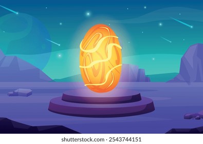 Surreal landscape with fire magic portal. Fantasy planet or fairy tale world. Flame door in other worlds or game locations, vector background