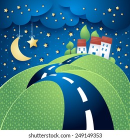 Surreal landscape with road, vector eps10