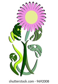 Surreal light purple flower with multiple colored leaves