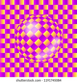 Surreal orange and violet ball rolls along motley surface. Abstract seamless optical illusion of the movement. Creative design for postcard, t-shirt, textile, packing and more. Style op art. EPS10