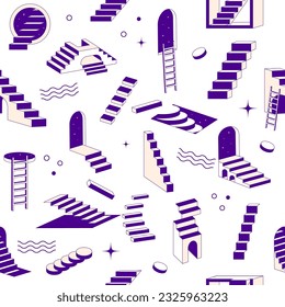 Surreal pattern. Seamless ladders fantasy geometrical shapes recent vector abstract design project