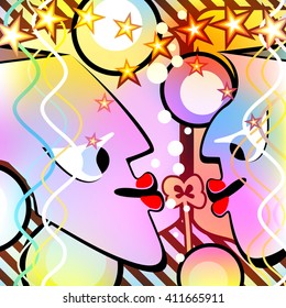 Surreal people and objects form a abstract backdrop. Motley Version. Mesh Gradient and Transparency was Used. EPS-10.