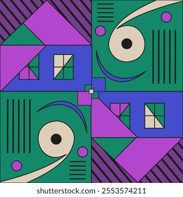 Surreal psychedelic art in trendy Geometric style. Vibrant color Geometrical poster cover template design. Minimalism vector illustration. Asian artwork. EPS 10