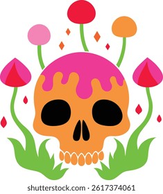 surreal and psychedelic skull vector art illustration