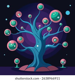Surreal Sci-Fi Tree with Floating Orbs.