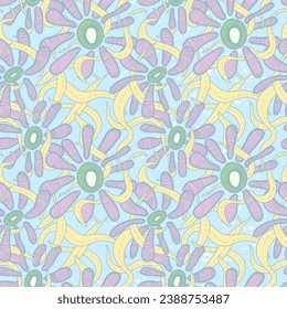 Surreal seamless artwork with hand drawn flower and leave patterns