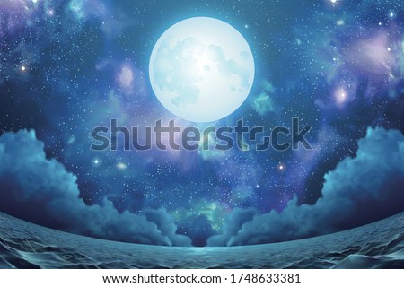 Image, Stock Photo Full moon with starry sky above the Vogelsang Star Observatory in the International Star Park Eifel National Park, Germany