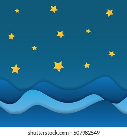 Surreal seascape with stars, vector illustration