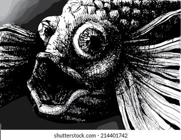 Surreal sketchy fish, vector illustration.