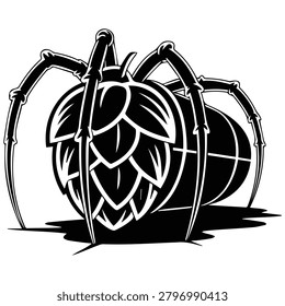 Surreal spider insect silhouette blended with green hop cone head.